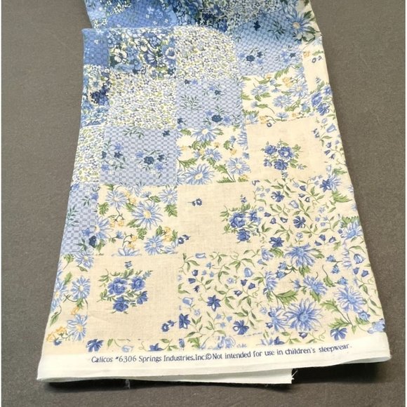 Blue Floral Faux Patchwork Quilt Fabric Remnant Calico Springs 6306 - Picture 5 of 8